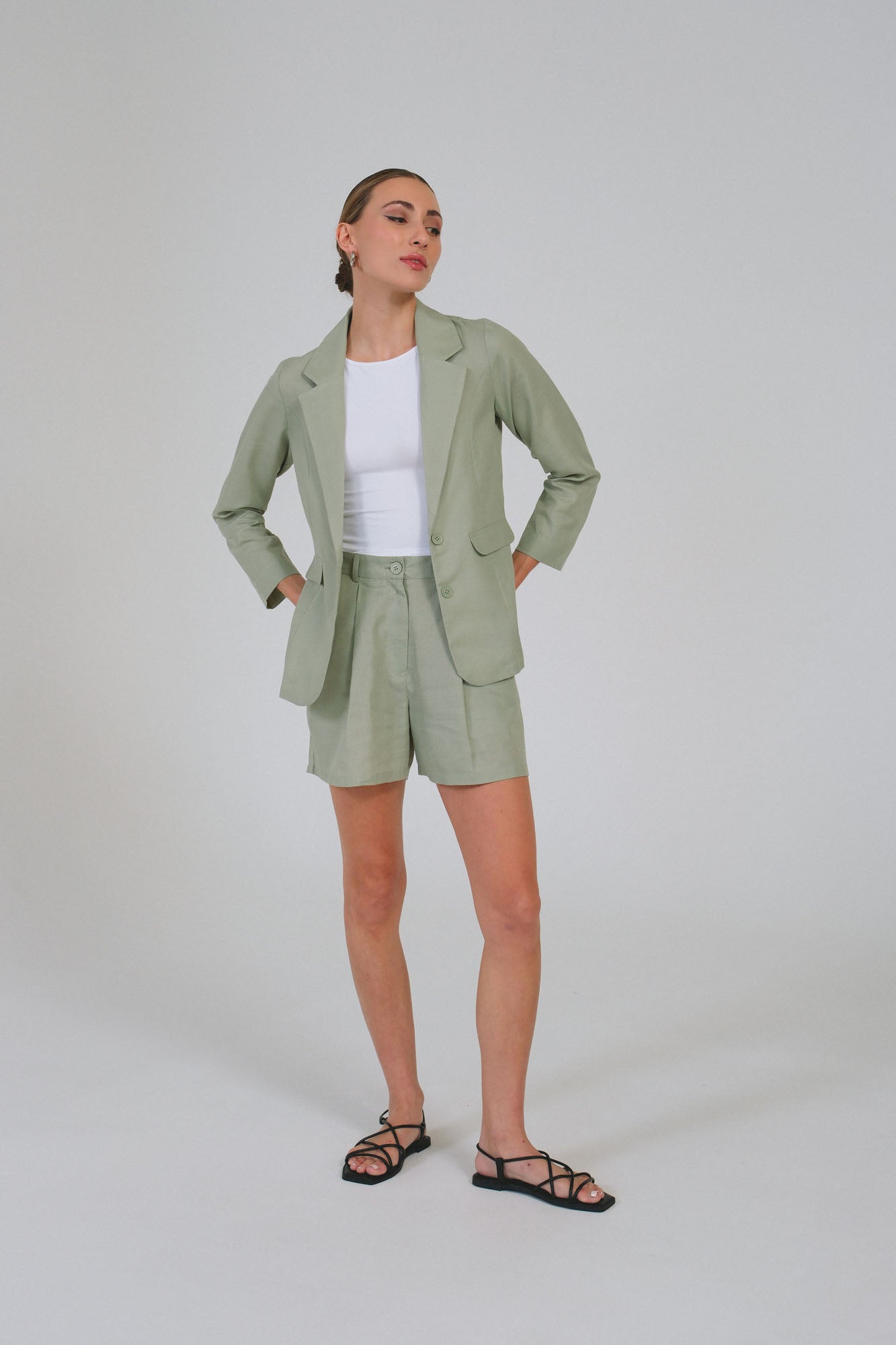 European Linen Blazer Shorts Set Sage Green – Freyja USA
