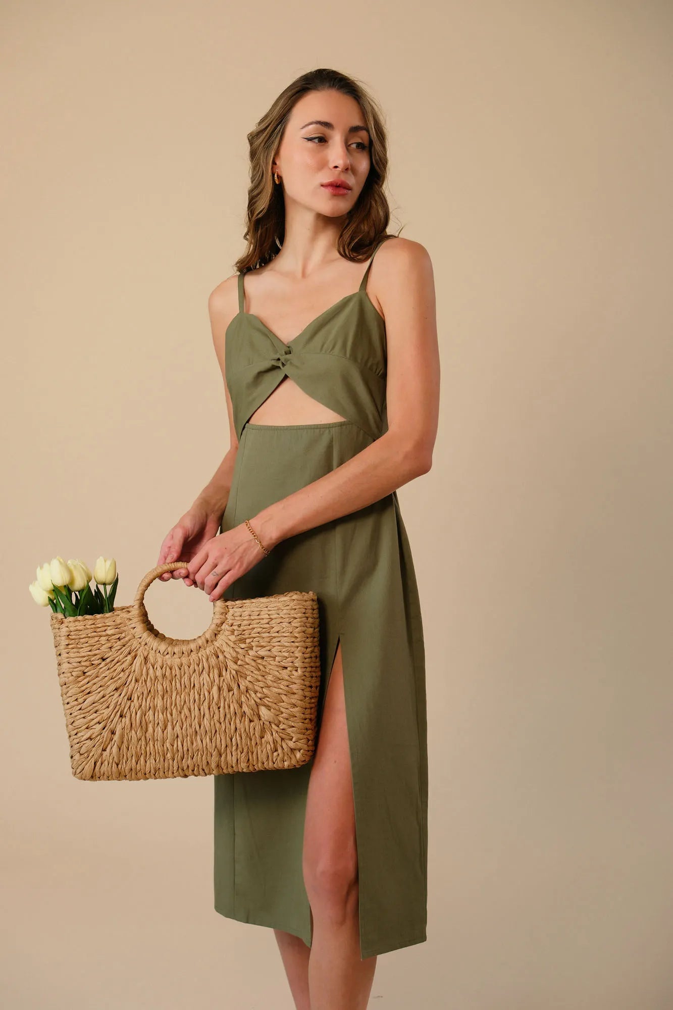 Organic Cotton Contemporary Cutout Dress Green / 100% Organic Cotton / XS Organic Cotton Contemporary Cutout Dress Green / 100% Organic Cotton / XS