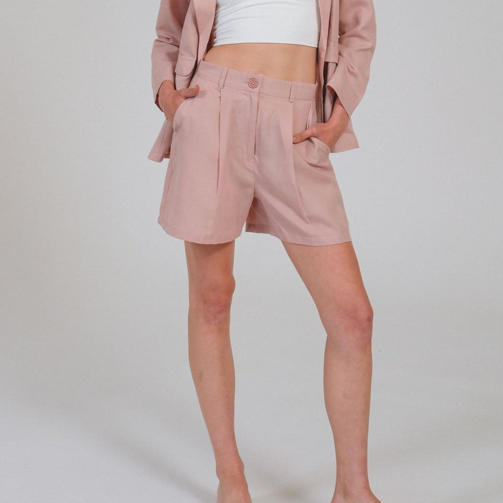 Linen Mauve Pink Shorts