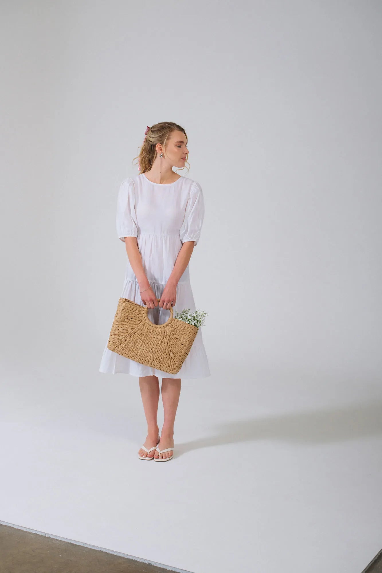 European Linen White Button Dress