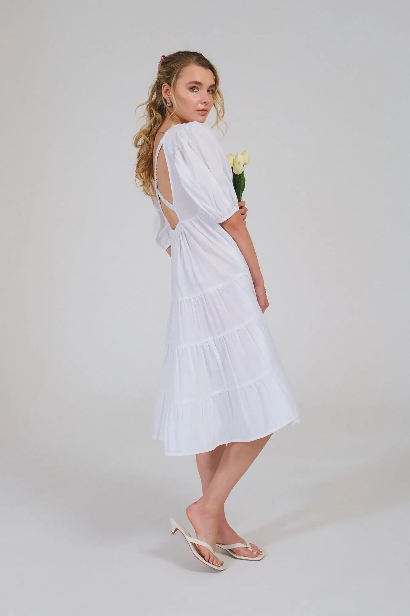 European Linen White Button Dress