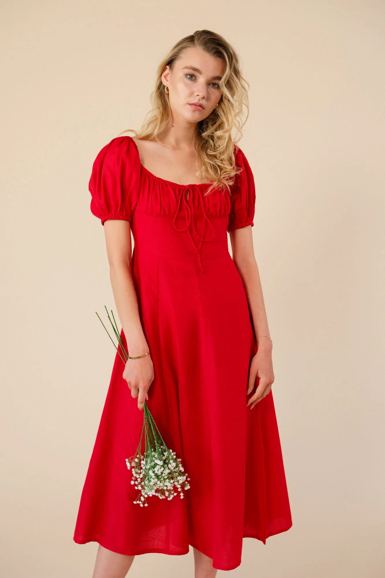 European Linen Red Dress