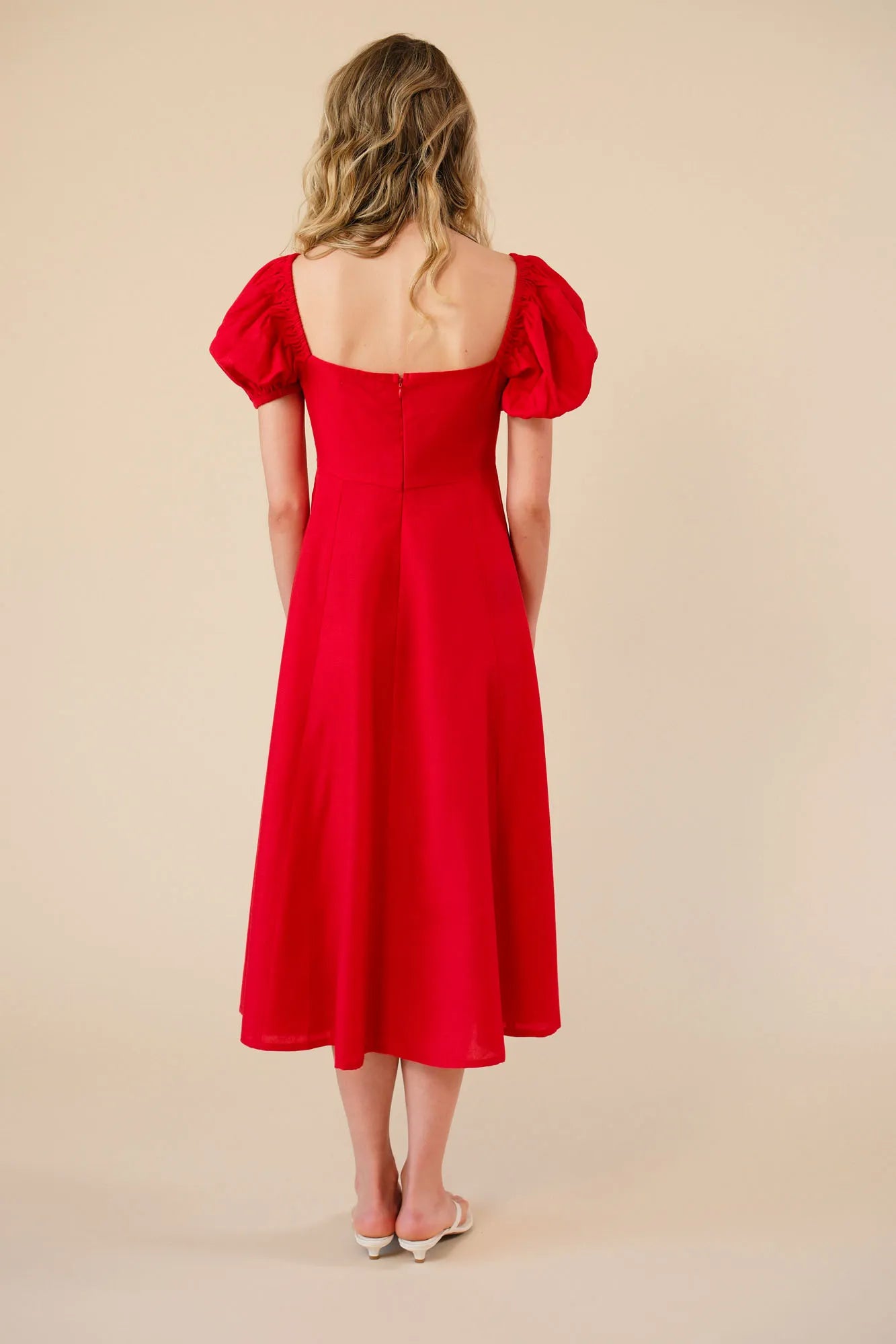 European Linen Red Dress