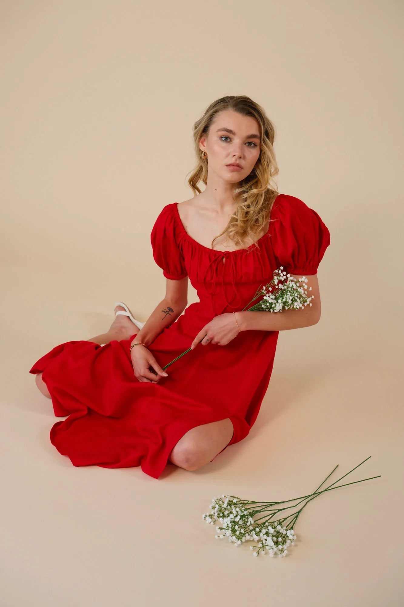 European Linen Red Dress