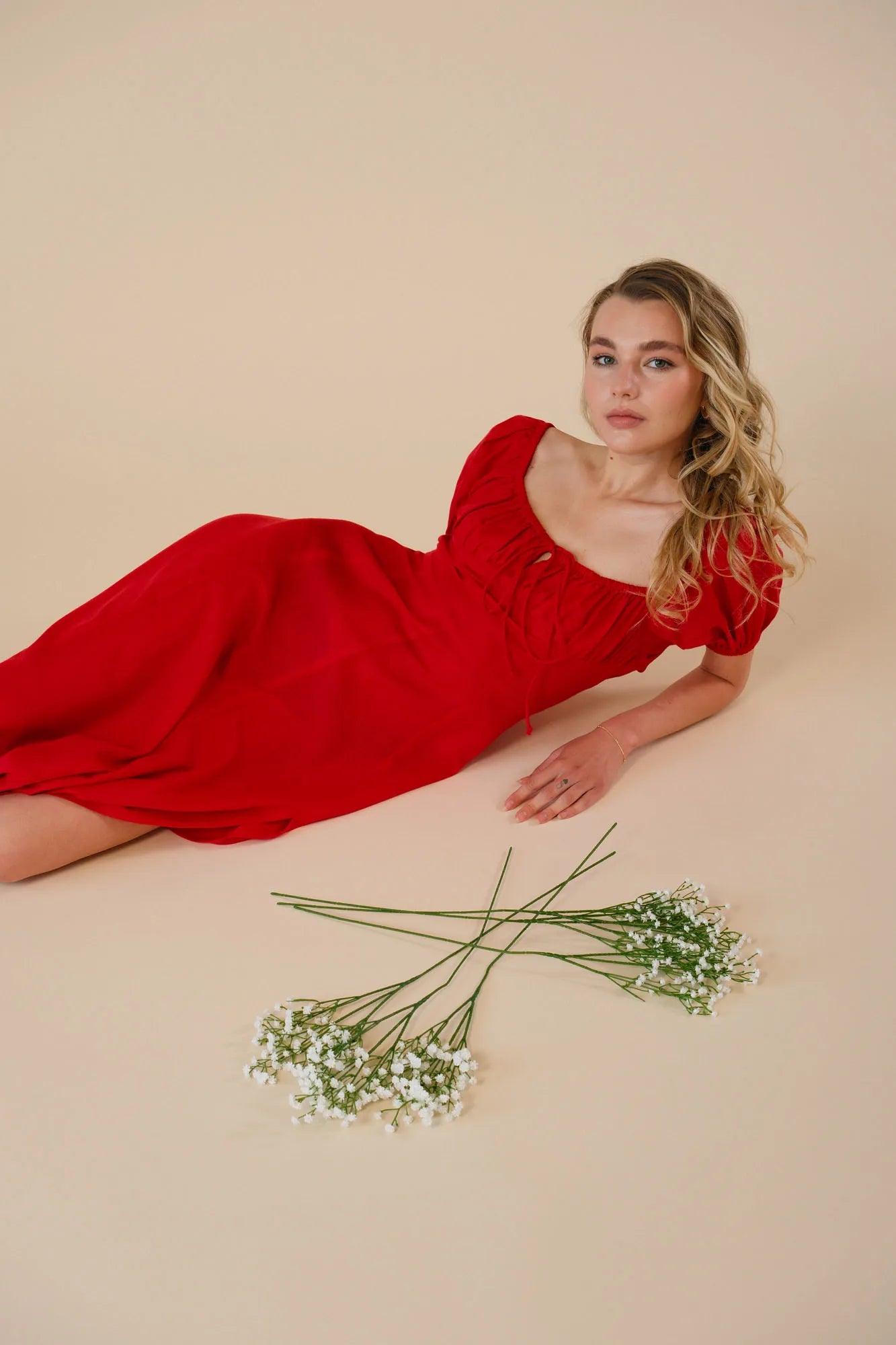 European Linen Red Dress