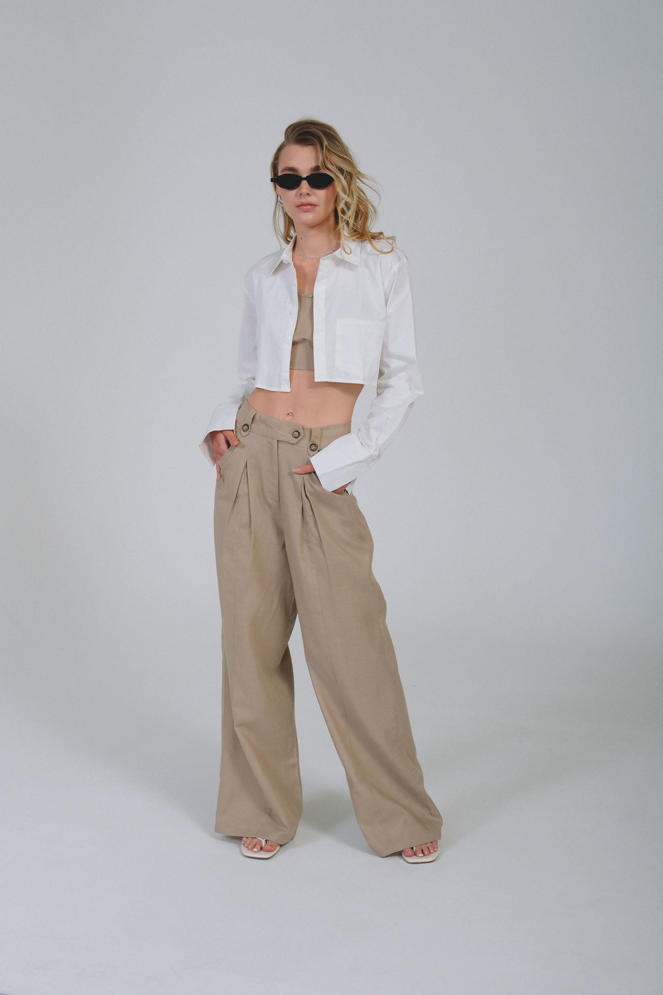 White Cotton Cropped Shirt