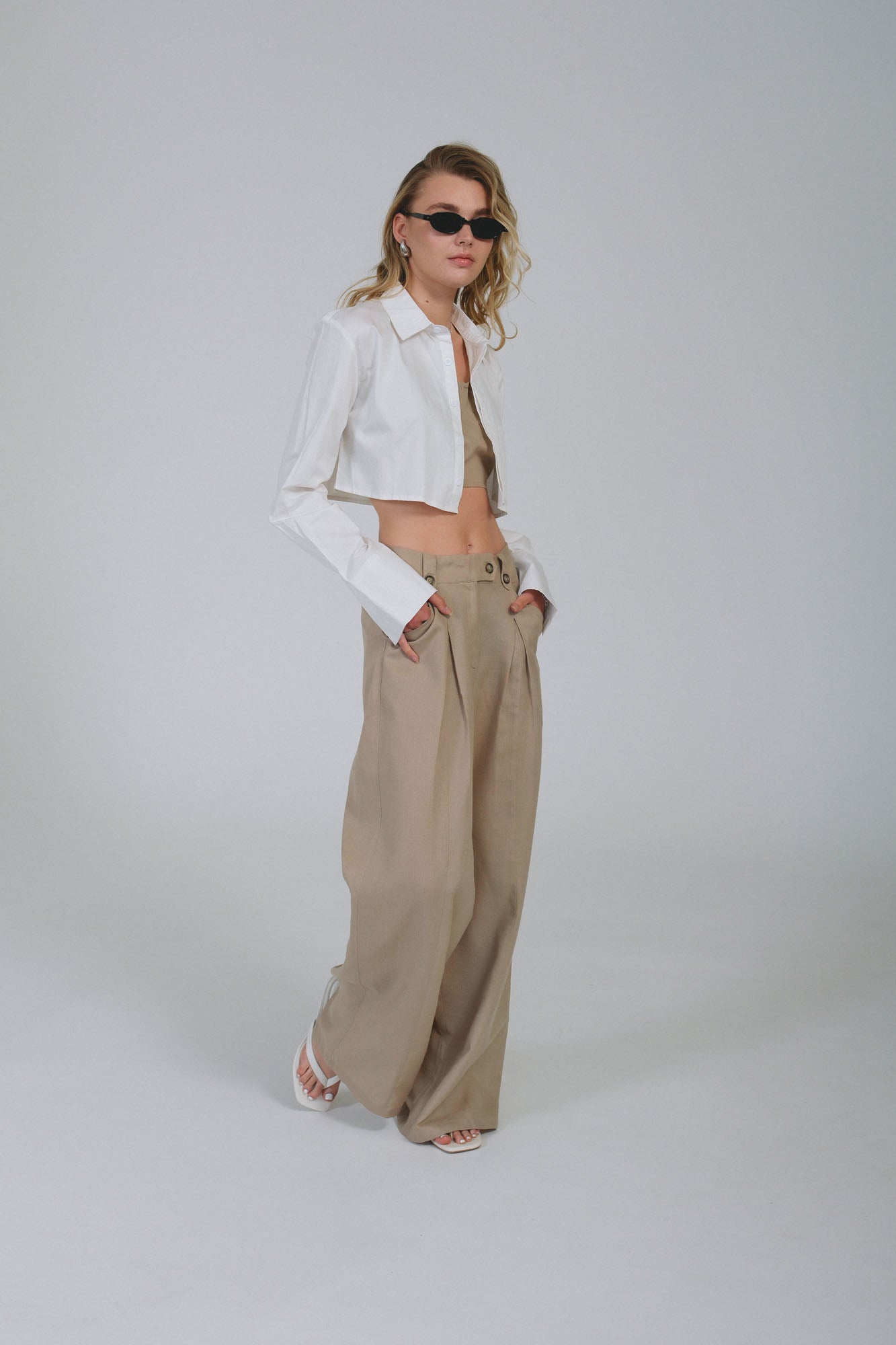 White Cotton Cropped Shirt