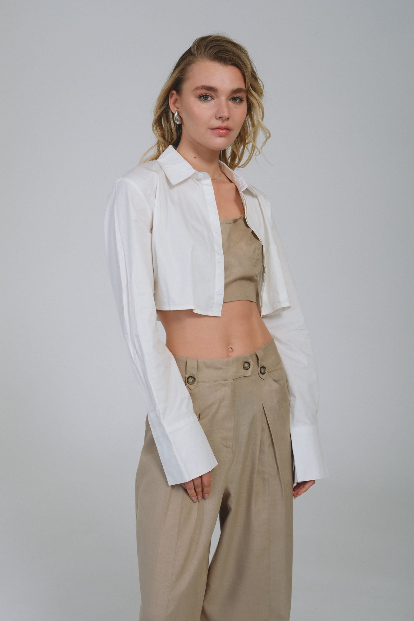 White Cotton Cropped Shirt