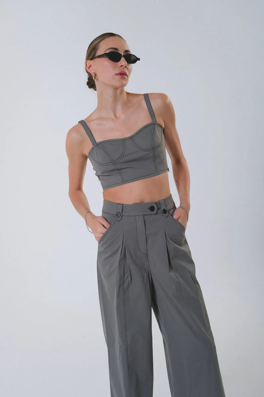 Grey Bralette with Pant - European Linen