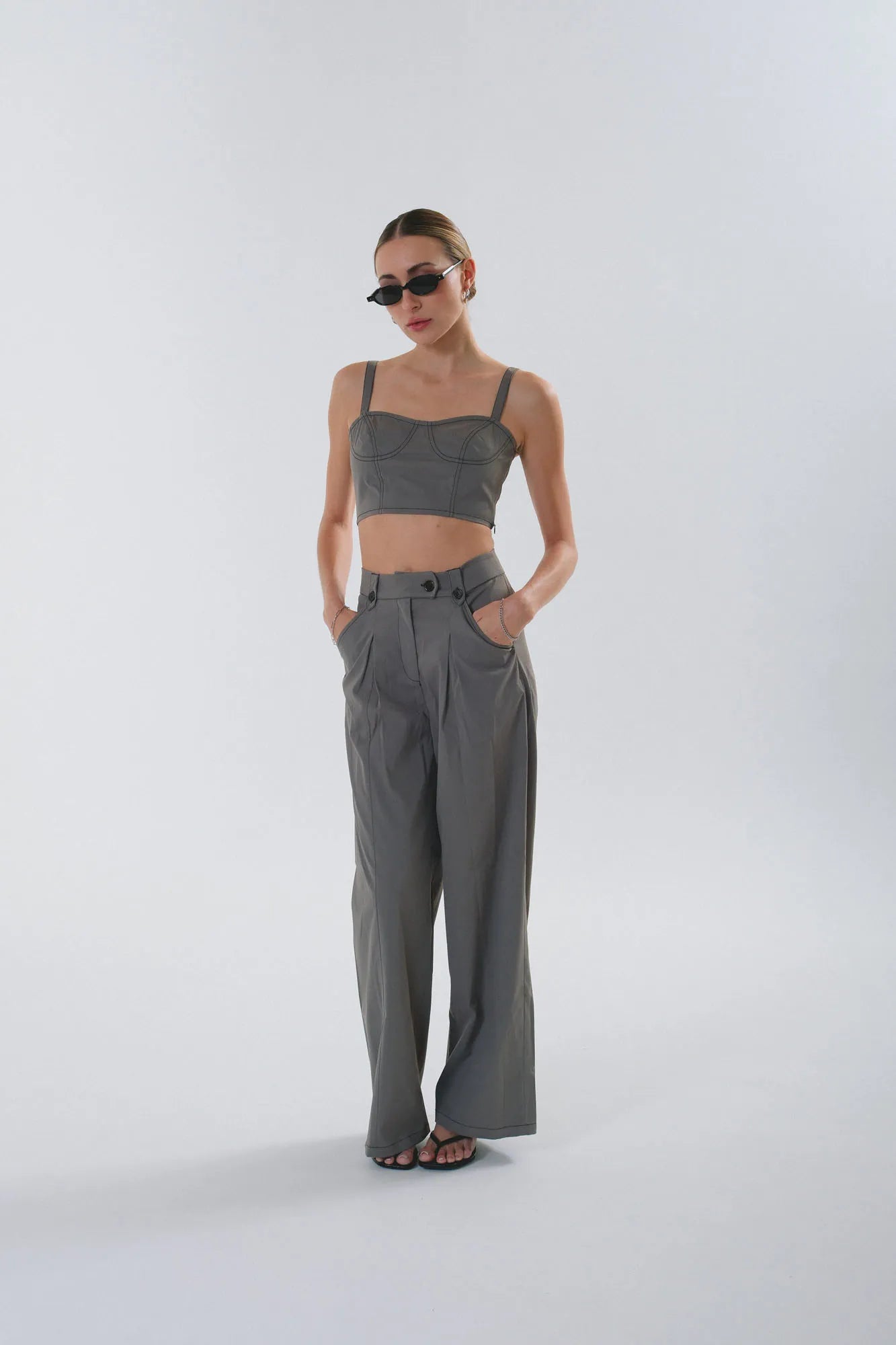 Grey Bralette with Pant - European Linen