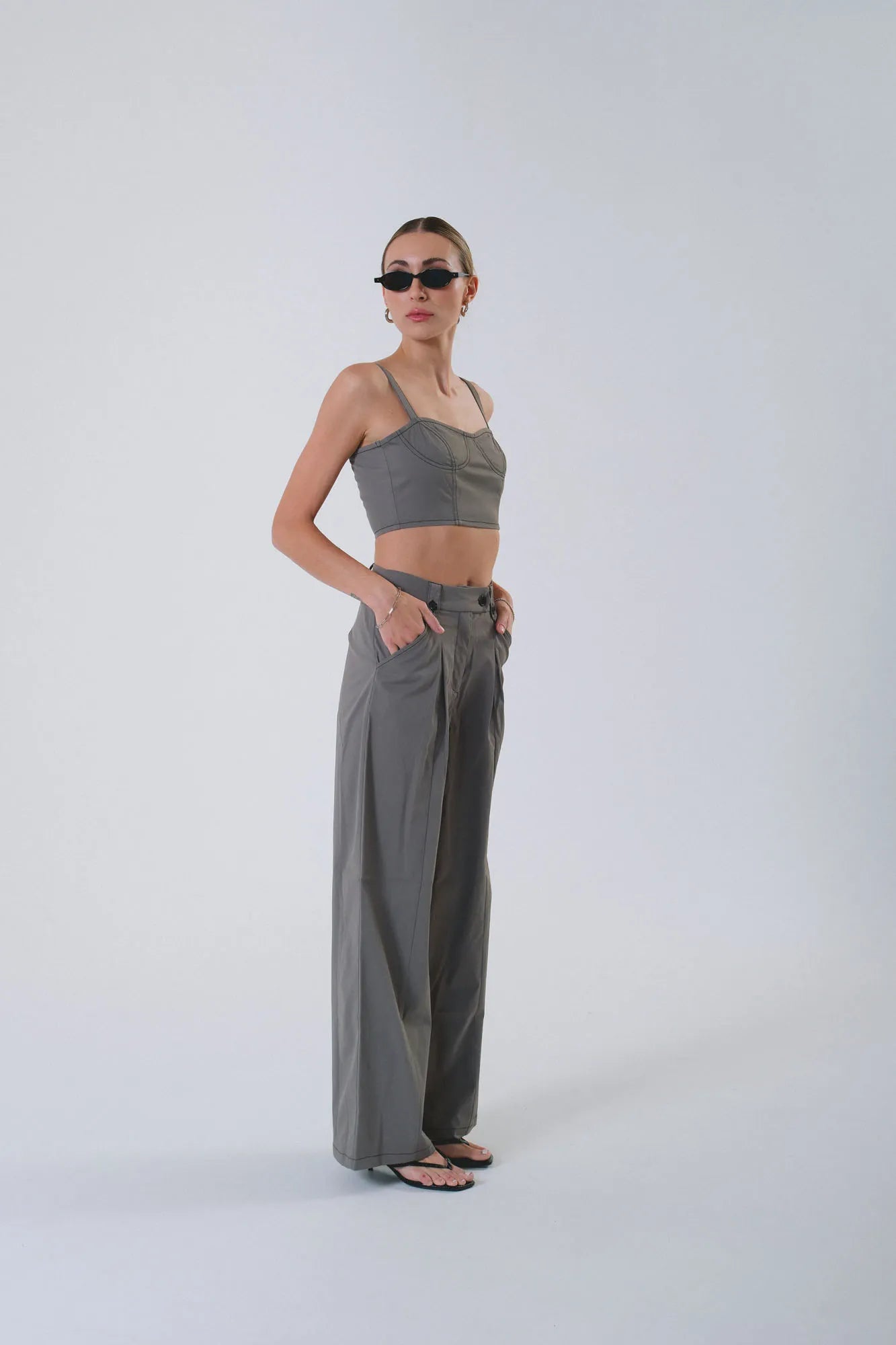 Grey Bralette with Pant - European Linen