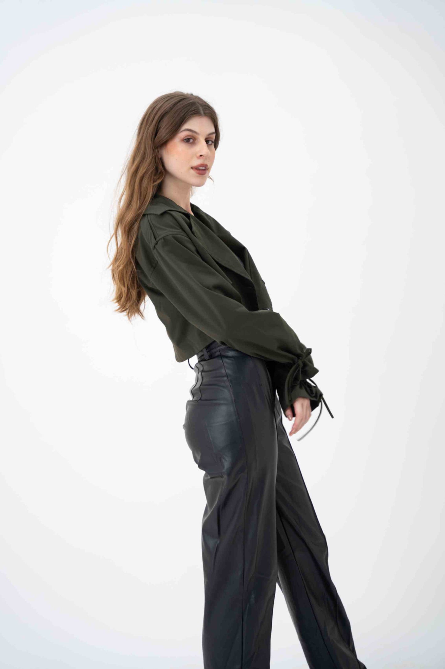 Cropped Trench Coat-Dark Green